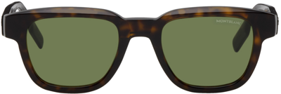 Montblanc Tortoiseshell Sqaure Sunglasses In Havana-havana-green