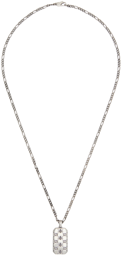 Gucci Silver Gg Bee Necklace In Silver-tone