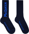 Alexander Mcqueen Mcqueen Graffiti Socks In Navy/blue