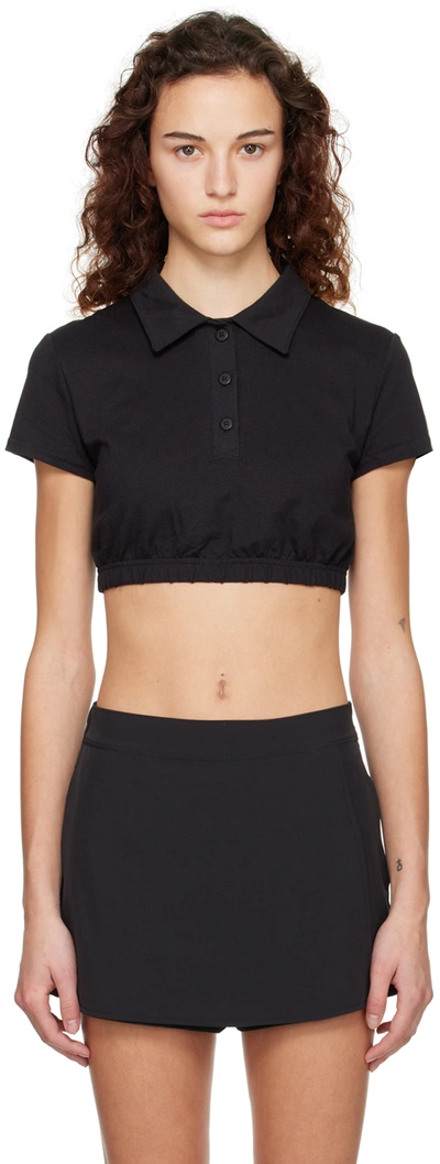 Alo Yoga Cropped Prestige Polo Top In Black