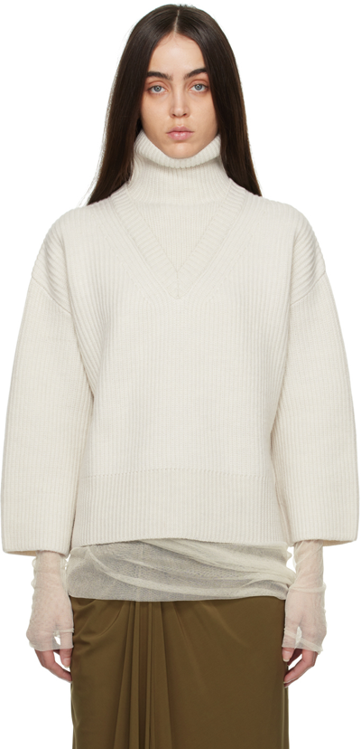 Mark Kenly Domino Tan White Koline Turtleneck In Bone