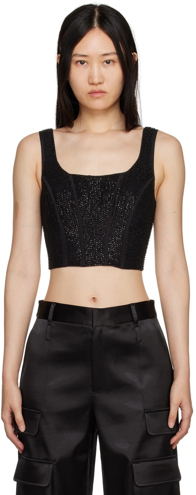 Frame Beaded Silk Corset Crop Top In Black