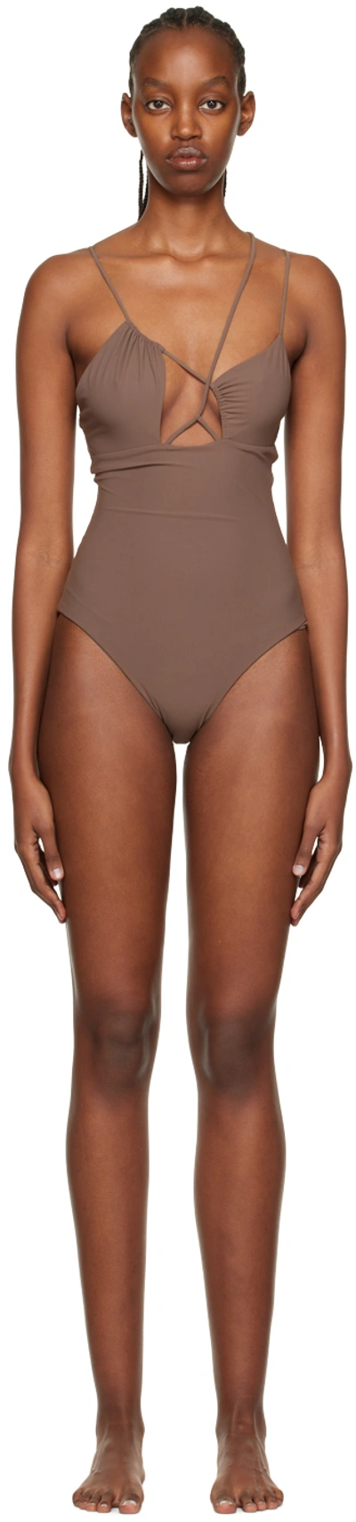 Nensi Dojaka Sssense Exclusive Brown Strappy One-piece Swimsuit In 492 Desert Palm