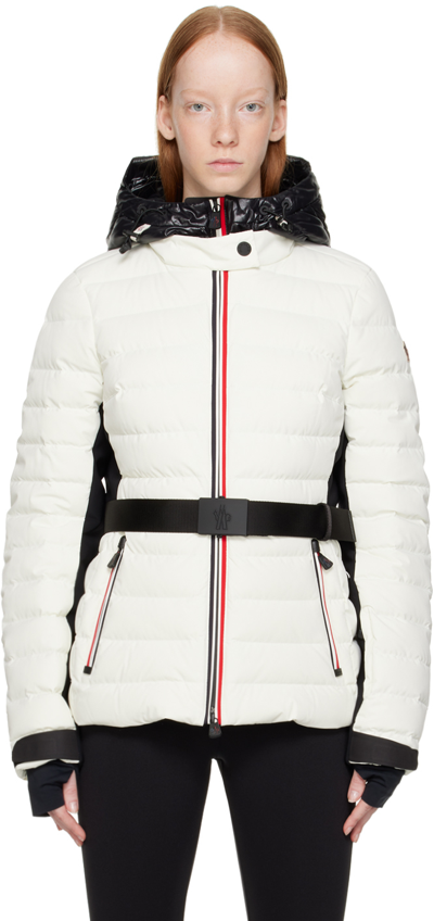 Moncler Bruche Belted Two-tone Quilted Down Ski Jacket In White