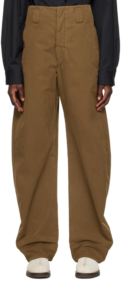 Lemaire Barrel-leg Cotton Trousers In Brown