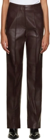 OLENICH BROWN SLIT FAUX-LEATHER TROUSERS