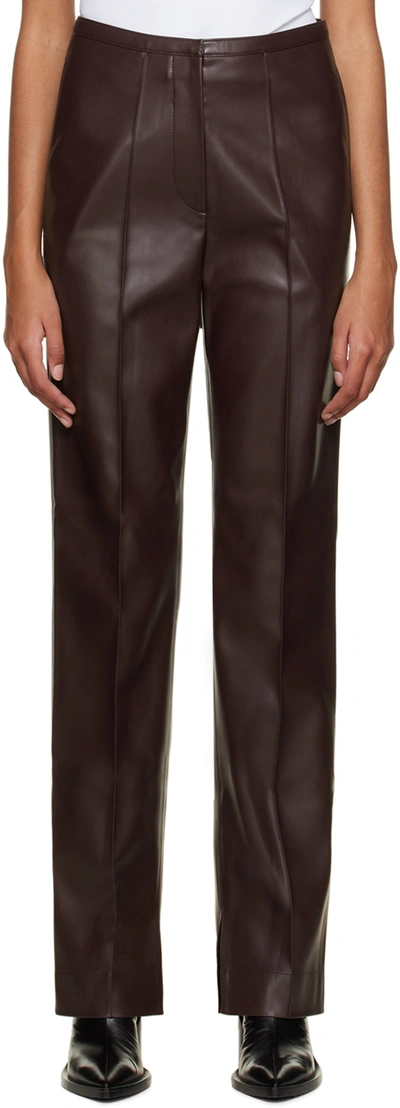 Olenich Brown Slit Faux-leather Trousers In Cherry Brown