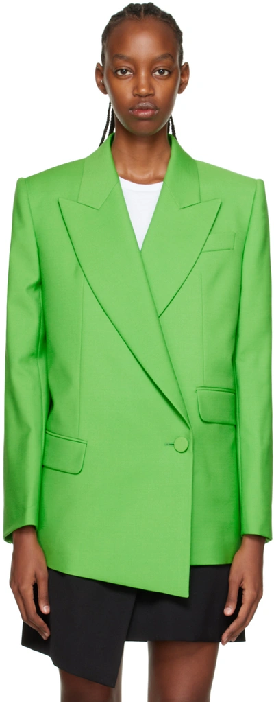 Alexander Mcqueen Drop-hem Double-breasted Boxy Blazer Jacket In Acid Green