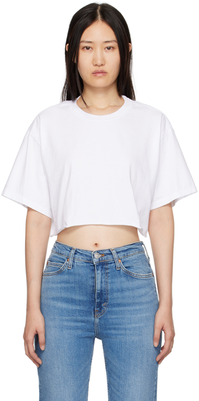 Re/done White 90s Cropped Easy T-shirt In Optic Whit