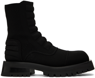 Balmain Knitted Combat Boots In Black