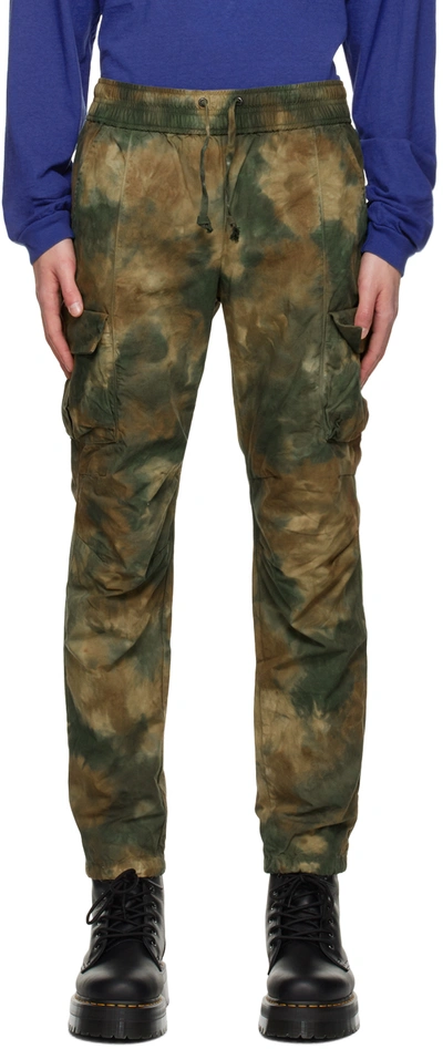 John Elliott Green & Brown Drawstring Cargo Trousers In Camo Tie-dye