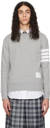 Thom Browne Loopback Jersey Knit 4-bar Crewneck Sweatshirt In 068 Light Grey