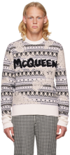 Alexander Mcqueen Fair Isle Graffiti Logo Wool Sweater In Ivory