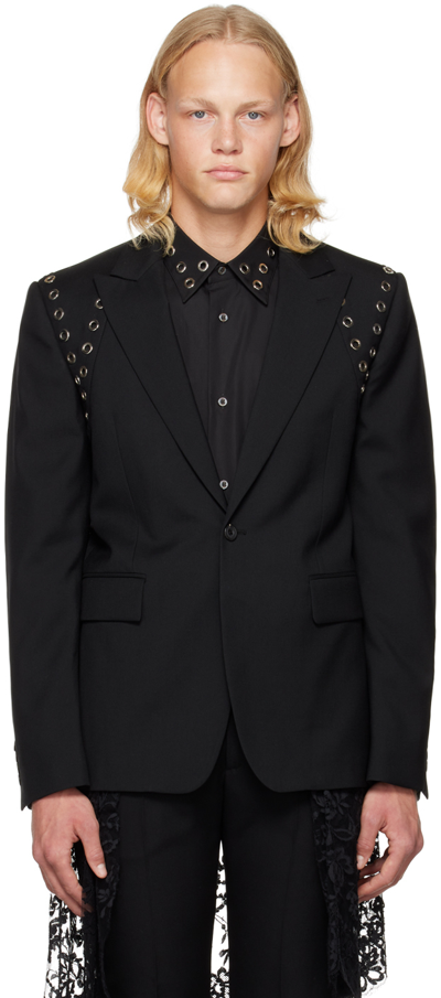 ジャケット alexander mcqueen Black twill blazer (768597QEAAA 1000) McQueen Classic Single-Breasted Suiting Blazer | Neiman Marcus