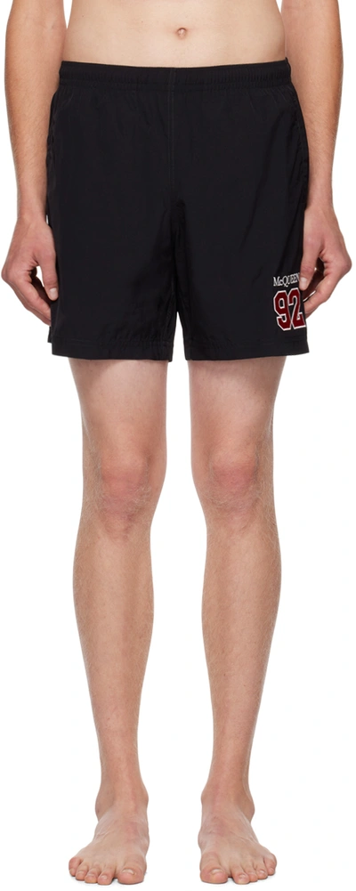 Alexander Mcqueen Black Embroidered Swim Shorts In 1000 Black