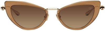Valentino Viii Sunglasses In Light Gold Crystal Medium Brown W/ Dark Brown To Light Brown