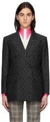 Gucci Monogram-pattern Double-breasted Blazer In 1161 Grey/black