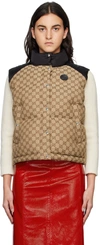 Gucci Gg Cotton Canvas Down Vest In 2184 Camel/mix