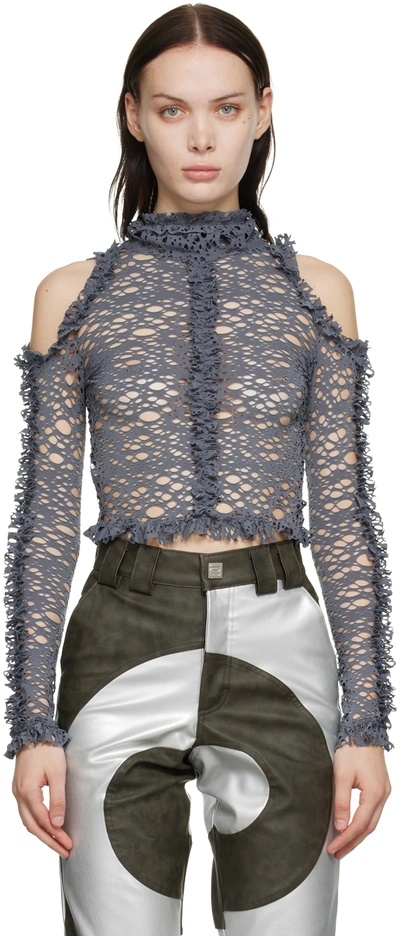 Barragan Ssense Exclusive Gray Cutout Long Sleeve T-shirt In Charcoal