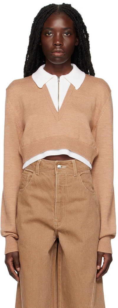 Elleme Beige Zip Collar Sweater