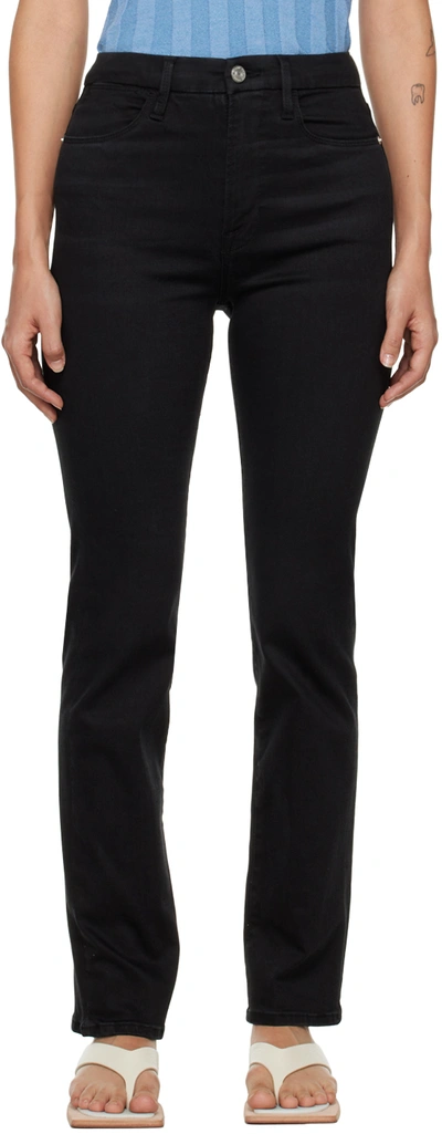 Frame Pencil Super Stretch Mid-rise Skinny Jeans In Black