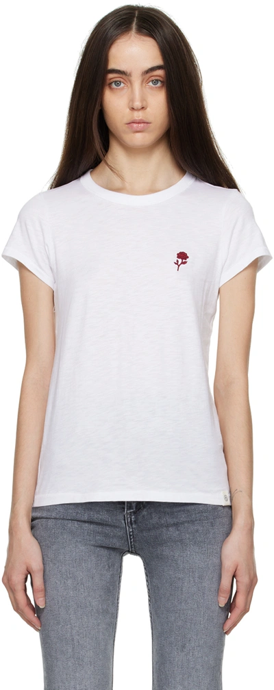 Rag & Bone Rose Embroidery Cotton Crewneck T-shirt In White