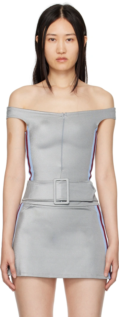 Maisie Wilen Gray Magnet Bodysuit In Chrome Chrome