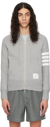 Thom Browne Classic Cotton Loopback 4-bar Zip-up Hoodie In 068 Light Grey