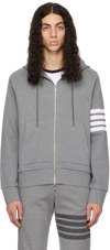 Thom Browne 4-bar Raglan-sleeve Waffle Stitch Hoodie In 035 Med Grey