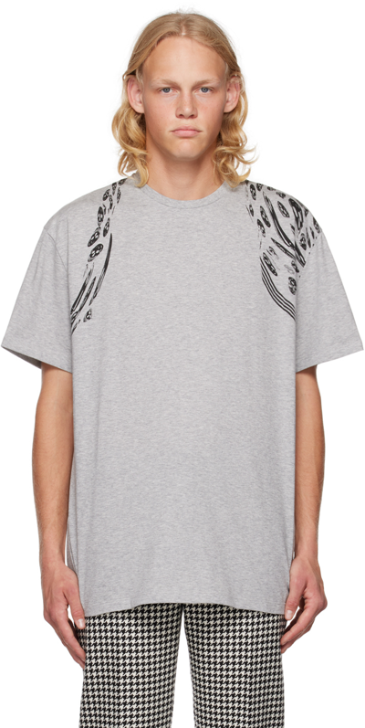 Alexander Mcqueen Gray Harness Skull T-shirt In 0902 Pale Grey/black