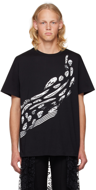 Alexander Mcqueen Black Graphic T-shirt In Neutrals