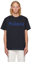 Alexander Mcqueen Mcqueen Graffiti T-shirt In Navy Cobalt