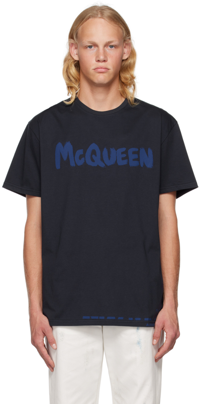 Alexander Mcqueen Mcqueen Graffiti T-shirt In Navy