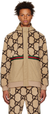 Gucci Gg-jacquard Wool-blend Fleece Track Jacket In 2066 Camel/dark Brow