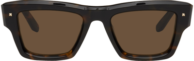 Valentino Garavani Brown Tortoise Acetate Sunglasses In Black