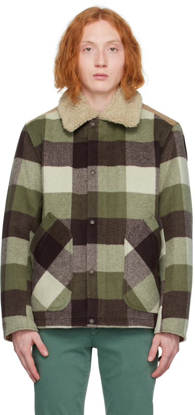 Rag & Bone Lane Checked Wool-blend Felt, Corduroy And Faux Shearling Jacket In Green