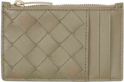 Bottega Veneta Taupe Zipped Card Holder In 1520 Taupe Gold