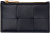Bottega Veneta Black Zipped Card Case In 8837 Space Gold