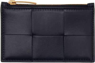 Bottega Veneta Navy Zipped Card Case In 8837 Space Gold