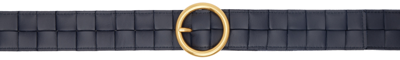 Bottega Veneta Navy Maxi Intreccio Belt In 8837 Space Gold