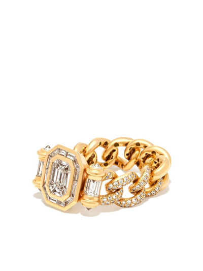 SHAY 18K YELLOW GOLD PARTIAL DIAMOND HALO LINK RING,SR38318945199