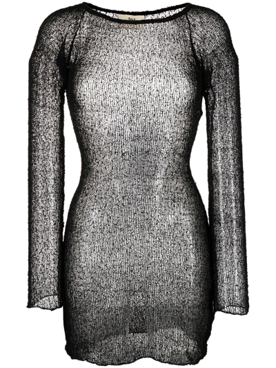 Ambra Maddalena Black Sheer Knitted Dress | ModeSens