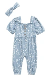 Jessica Simpson Babies' Kids' Square Neck Coverall & Headband Set In Dusty Blue