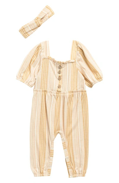 Jessica Simpson Kids' Square Neck Coverall & Headband Set In Stripe