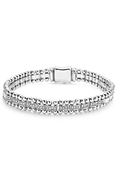 Lagos Sterling Silver Caviar Spark Diamond Link Bracelet In Metallic