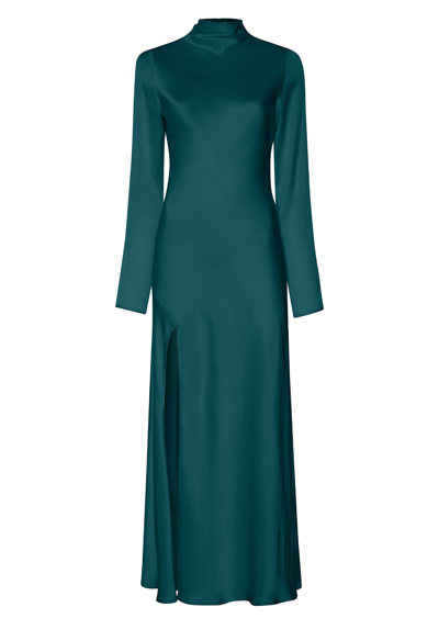 Lapointe Satin Bias Dress With Slit In Emerald