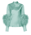 LAPOINTE SATIN LONGSLEEVE TOP WITH FEATHERS