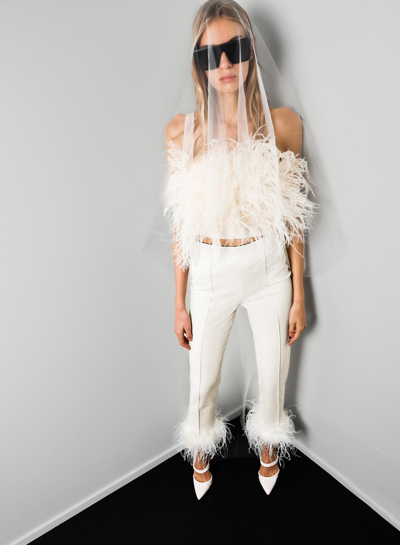 Sally Lapointe Scuba Legging With Feathers In Cream