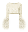 LAPOINTE SEQUIN CROPPED TOP WITH FEATHERS