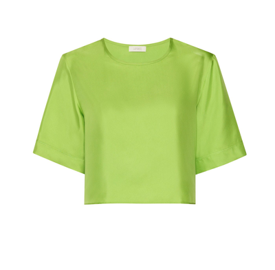 Sally Lapointe Silky Twill Cropped Tee In Neon Green